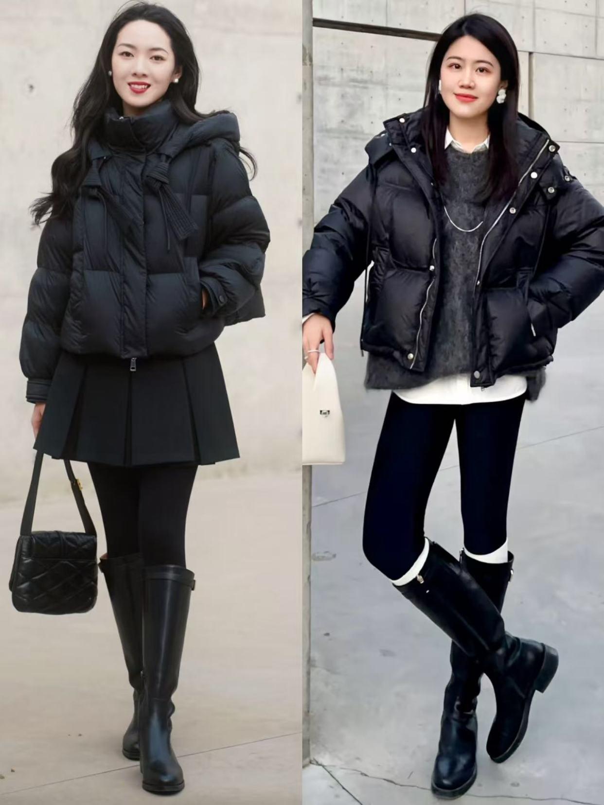 杨幂时尚搭配技巧_长靴女明星_冬季穿搭短外套修身长裤长筒靴